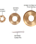 All In One Boat Propeller Hardware Kit For Evinrude Johnson 60HP To 130HP And Mercury Engines showing nut keeper, spacer, thrust bushing, cotter pin.