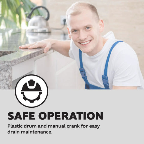 Image showing DIY homeowner using 15 Foot Hand Crank Drain Auger With Pistol Grip For Small To Medium Household Drains, 0.25 Inch Canister Snake.