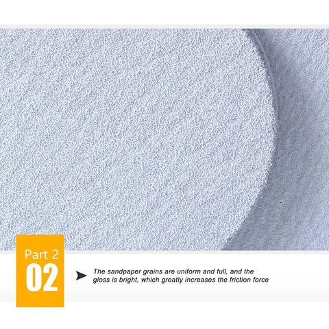 100 Pack Assorted Sanding Disc Set High Grade SiC Grits close-up on smooth surface showing texture for wet and dry polishing.
