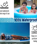 Children enjoying inflatable pool and TPU patch kit benefits, highlights of the Heavy-Duty Pool Patch Repair Kit For Inflatables With Peel-And-Stick TPU Vinyl Waterproof Patch Kit For Pool Liners Air Beds Bounce Houses Above Ground Pools Water Slides Easy DIY 12 Pack.