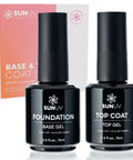 Gel Base Coat And Top Coat Set 15ml No Wipe High Gloss Nail Kit two pack bottles with packaging in background