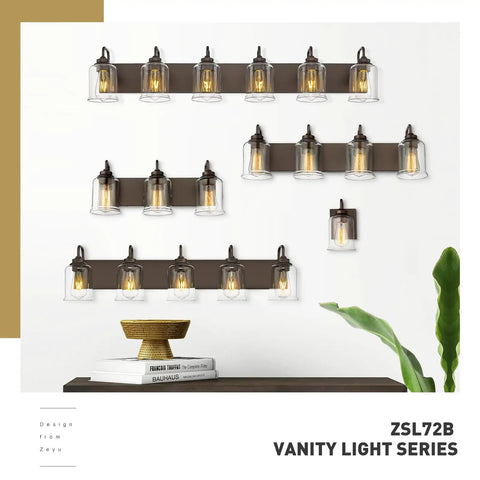 44 Inch Farmhouse Vanity Light Fixture With 6 Lights And Clear Glass Shades In Oil Rubbed Bronze Finish, Up Or Down Mount