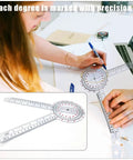 Person using 12 Inch Transparent Goniometer for Physical Therapy and Joint Range of Motion Measuring on paper