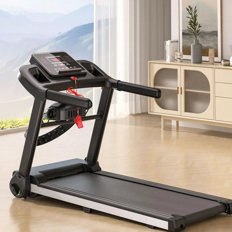 Treadmill with Two Pack Universal Treadmill Magnetic Safety Keys Round Emergency Stop Magnets attached for quick stop safety.