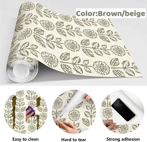 Floral Peel And Stick Wallpaper Tulip Print Neutral Self Adhesive Vinyl Covering for Kitchen and Bedroom, beige floral roll.