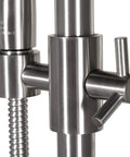 Close-up of AquaBar Shower System With 5 Function Hand Shower Slide Bar Brushed Nickel Finish No Drill Surface Mounted Retrofit