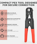 All In One PEX Pipe Crimp Tool Kit For 3/8, 1/2, 3/4, And 1 Inch Copper Rings With Free Gauge And PEX Pipe Cutter Meets ASTM F1807 with ergonomic grip