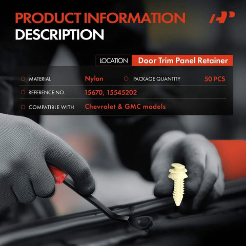 50 Piece Door Panel Rivet Clips Fastener Installation Kit Compatible With Chevrolet And Gmc Trucks Suvs, nylon retainer in hand.