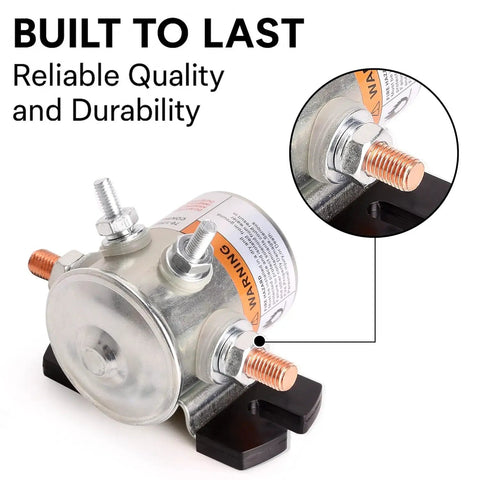 Genuine OEM 36V Solenoid Switch Relay Kit for EZGO TXT Golf Carts with close-up on copper terminals