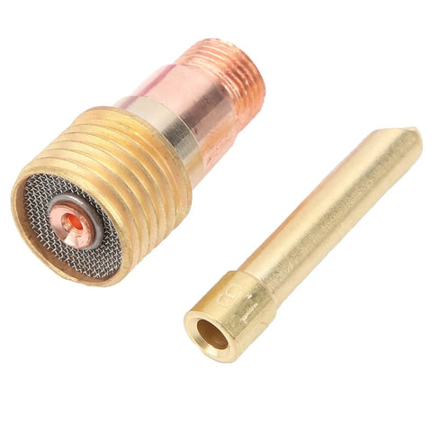 Ultimate Garosa Ceramic Welding Cup Set With Alumina High Temp Resilience For WP17 18 And 26 Torch Gear close-up of brass connector and nozzle.