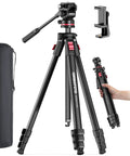 68 Inch Fluid Head Camera Tripod For DSLR Camcorders Binoculars Spotting Scope Telescopes Travel Ready Lightweight Aluminum