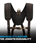 Oil Tanned Leather Tool Belt Suspenders For Men With Heavy Duty Padded Support And Adjustable Chest Strap, front view