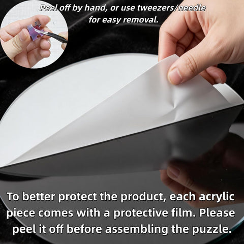Peeling protective film from Colorful Acrylic Suncatcher Puzzle Window Decor Kit with Hanging Chain and Hook