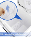 Close-up of the built-in removable isolation net inside the Portable 26 Liter Car Cooler Warmer With Ac Dc Power.