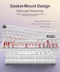 Gasket-mount design of Compact 60 Percent Tactical Mechanical Gaming Keyboard Featuring Slick Cnc Aluminum Volume Knob And Snappy Wired Connection For Tight Desk Layouts And Game Changer Typing Flex, showcasing layers and dampening materials.