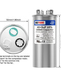 Beefed Up Heavy Duty Dual Run Capacitor 40 And 5 MFD CBB65 For AC Motors And Fans, 370 440 450V AC, 50 To 60 Hz, labeled terminals.