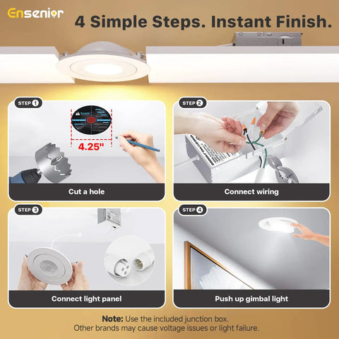 Grab Your Hands On These Fresh 4 Inch Gimbal Ceiling Downlights Fully Dimmable 900 Lumen Recessed Leds With 5 Cct Switchable Tunable White Settings Smooth Tilt Rotate Focus Boss Level Home Lighting Kit Of 4 installation guide steps visual.