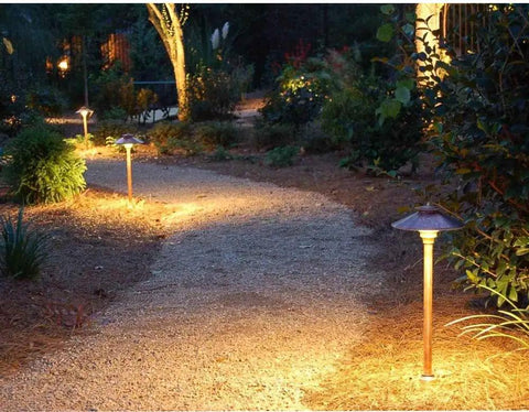 Pathway lit with Low Voltage Landscape LED Light Bulb 12V T5 T10 Wedge Base Replacement For Garden Path Deck Walkway Lawn Lighting