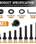 1015Pcs M3 Screws Kit Dope Set with bolts, nuts, washers, hex wrench for 3D printers and electronics DIY repair.