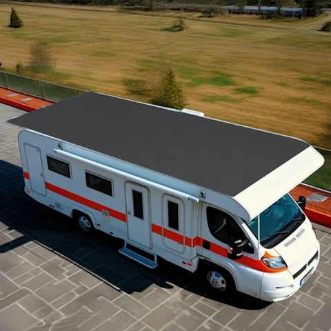 Tough As Nails 10 X 15 Ft Roll Roofing With 45 Mil EPDM Rubber Membrane For RV Roofs installed on RV in outdoor setting.