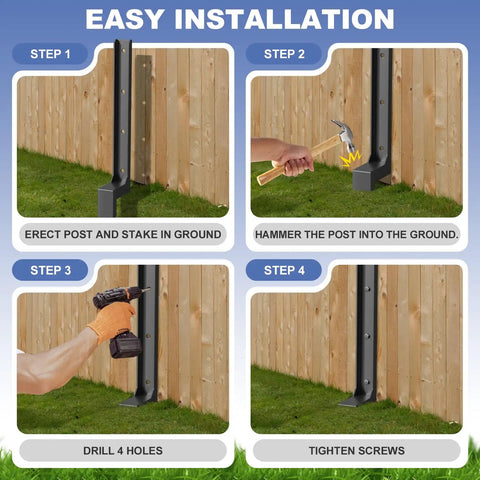 Installation steps for Six Pack Fence Post Repair Kit With Heavy Duty 33.6 Inch Ground Stakes And Thickened Steel Anchor Spikes.