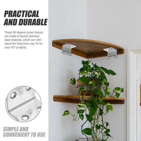 10 Pack Stainless Steel L Brackets Right Angle Corner Connectors For Diy Shelves With Screws Mounted On Wooden Shelves