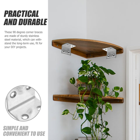 10pcs 304 Stainless Steel L Shelf Brackets Corner 90 Degree Angle For Wood And Plastic Shelves Heavy Duty Sturdy Support