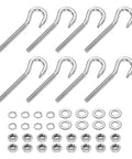 Eight M5 Stainless Steel Eye Bolts Kit With Double Nuts, Flat Washers And Spring Washers, 60mm Length, indoor outdoor hardware displayed