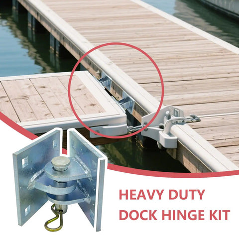 Heavy Duty Dock Hinge Kit With Backer Plate And Floating Dock Connector Brackets Two Pack Including Male And Female T Style Corner Hinge Locking Pins For Secure Marine Dock Hardware