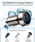 Next Gen Pure Copper Usb C Car Charger With 45 Watt Dual Port Fast Charging showing pure copper design with digital display and ice visuals.