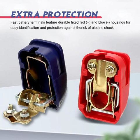 2 PCS Quick Release Battery Terminal Connectors Set with Universal Positive & Negative Disconnect Clamps, Red Blue Covers for Cars