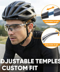 Cyclist wearing Anti Fog Safety Glasses For Men And Women, ANSI Z87.1 Approved, Scratch Resistant Eye Protection With Adjustable Arms.