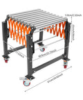 Foldable Adjustable Conveyor Roller Table for shop floor extends 17 to 51 inches, 26.8-28.8 inches height, workhorse 176 lb capacity