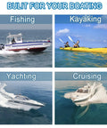 Collage showing fishing, kayaking, yachting, cruising boats on water, relevant for Outboard Fuel Pump Kit For 30-300HP Two-Stroke Marine Engines.