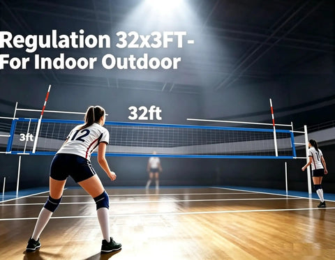 Heavy Duty Outdoor Volleyball Net For Beach And Backyard, Weatherproof And Built To Last, Tough As Nails, Regulation 32x3FT on court