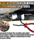 Fuel Line Pliers Quick Disconnect Tool For Gas Hose Clips next to a car fuel line, red handle, carbon steel material