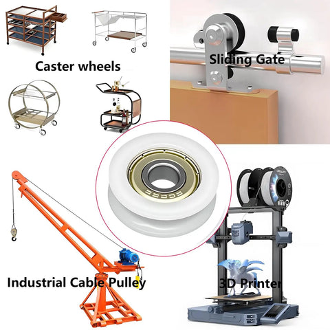 Top Shelf Quiet Nylon U-Groove Pulley Roller Wheels With Deep Groove Ball Bearings For Heavy Duty Sliding Doors And Slick Gym Cable Track Systems With Durable 8X30X10MM Guide Rollers featured with industrial equipment.