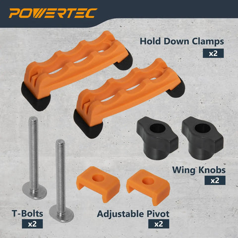 2 Pack Adjustable Mini Hold Down Clamps For T-Track Systems, Boss Level Clamp Action With Multi-Positionable U-Shape Design, Reinforced Plastic Bodies, And 1/4-20 Steel Bolts For Drill Press, Router Table, CNC Machine And More.