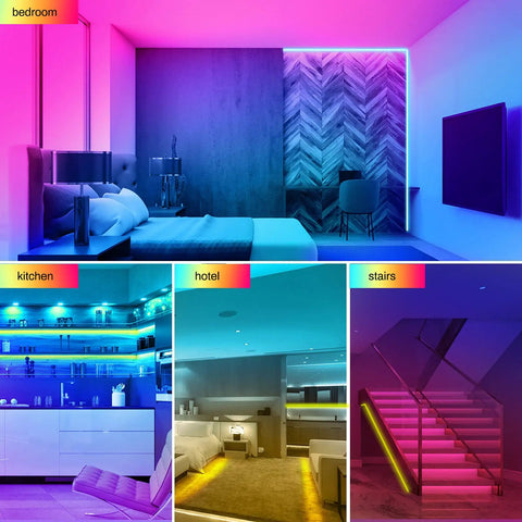 50 Feet LED Strip Lights With App And Remote Control Music Sync RGB Color Changing 16 Million Colors 100 Brightness Levels in bedrooms and kitchens