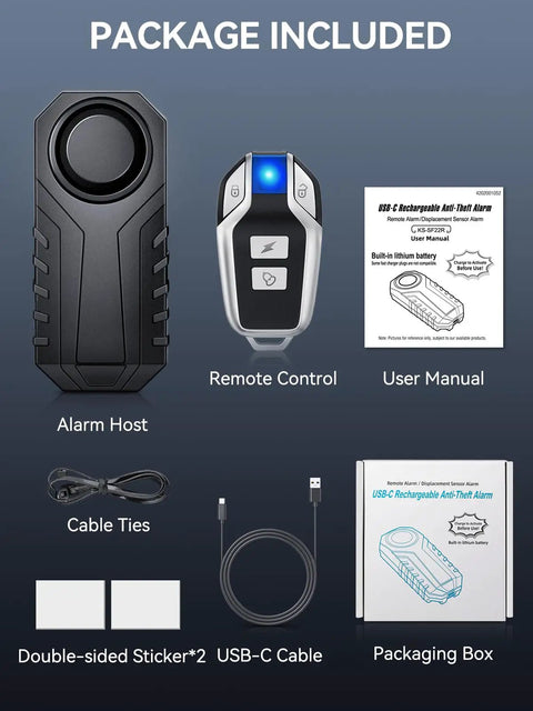 Upgraded Wireless Bike Alarm With Rechargeable Battery, Vibration Motion Sensor Anti Theft, IP65 Waterproof Motorcycle Alarm With Remote, Ideal For E Bikes, Scooters, Cars And Any Two Wheeler