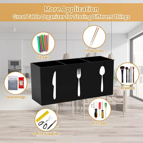 3 Compartment Plastic Utensil Organizer Silverware Caddy For Countertop Black Acrylic Kitchen Cutlery Storage Flatware Holder