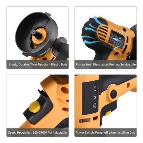 Close-up of Powerful 700W Buffer Polisher 5 Inch With Variable Speed 600 to 3700 RPM showing controls and durable construction.