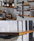 Industrial shelves made with Black 4 Way Cross Pipe Fitting Connector For Furniture And Decor, malleable iron, vintage style.