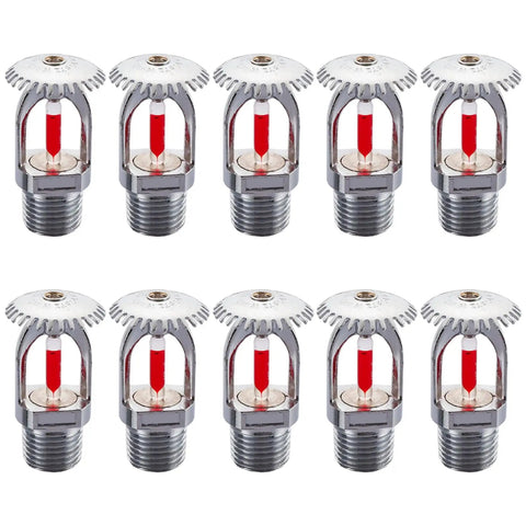 No Sweat Heavy Duty Fire Sprinkler Head 10 Pack with red activation indicators and threaded base for rapid fire response.