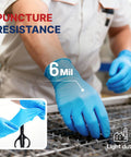 Heavy Duty 6 Mil Blue Nitrile Work Gloves With Rock Solid Textured Grip For Mechanics And Auto Shops, Powder Latex Free Tear Resistant Daily Grind Hand Armor, 100 Pack Xx Large being worn by a mechanic handling tools.