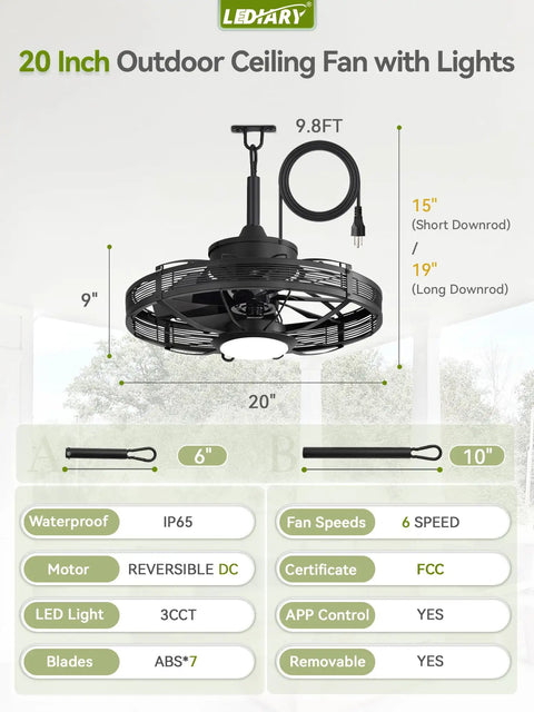 Diagram of 20 Inch Outdoor Ceiling Fan With Lights For Gazebos And Patios IP65 Waterproof Caged Ceiling Fan With Plug In Installation