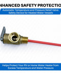Temperature and pressure relief valve, brass, 3/4-inch NPT with red probe for water heaters