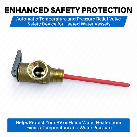 Temperature and pressure relief valve, brass, 3/4-inch NPT with red probe for water heaters