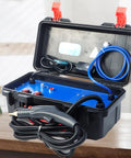 Sddpulse Handheld Steam Cleaner High Temp Portable For Home Car Detailing Engine Tankless Deep Cleaning Machine inside open case with hoses and controls.