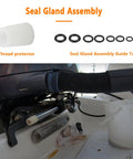 Seal Kit For Hydraulic Steering Cylinders With Pin Wrench HS5157 Marine Grade DIY Friendly Easy Fix For Pivot Front Mounted Steering Fits HC5340 HC5341 HC5342 HC5343 HC5344 HC5345 HC5346 HC6750 HC6751 HC6754 HC6755 And More showing seal gland assembly and tools